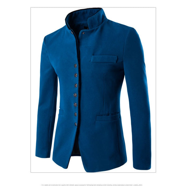 Men Jacket - Men Wool Single - Breasted Collar Tunic - Casual Jacket