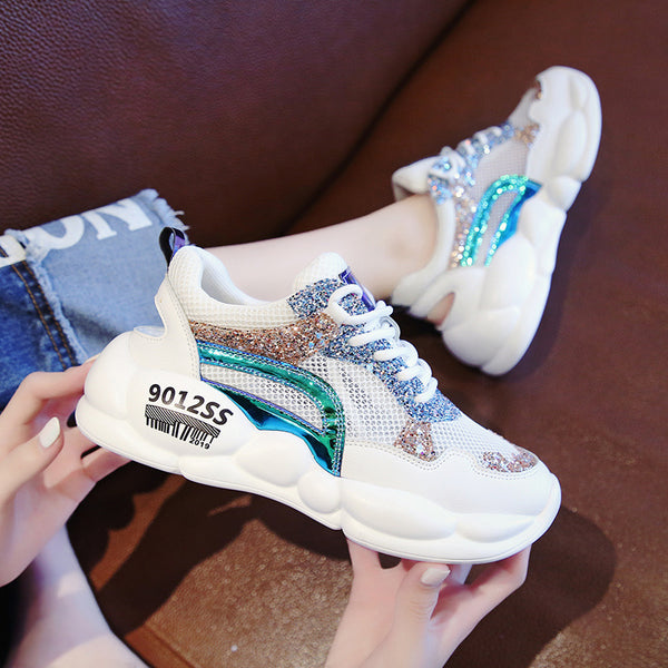 Hollow Rhinestone Sequins Sponge Cake Mesh Breathable Sports Daddy Shoes