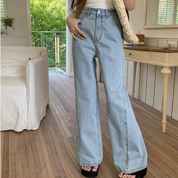 Women's Loose High Waist Retro Cropped Patchwork Wide-leg Jeans