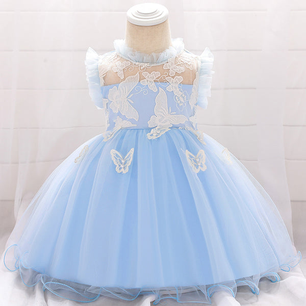 Baby Stand Collar Butterfly Princess Dress Baby Dress Hundred-day