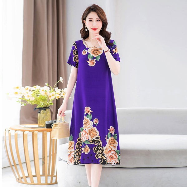 Middle-aged And Elderly Mother's Short-sleeved Printed Dress