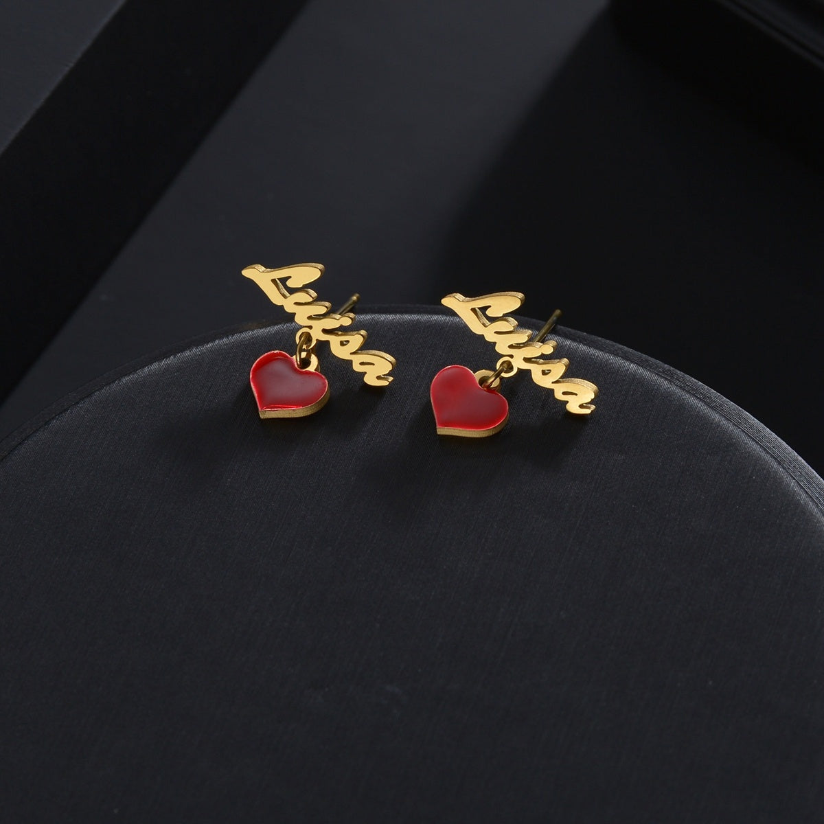 Stainless Steel Love Red Oil Drip Stud Earrings Female Personality