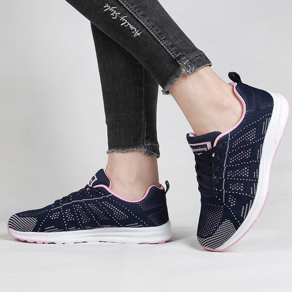 Black White Sneakers Women Lace Up Running Walking Shoes