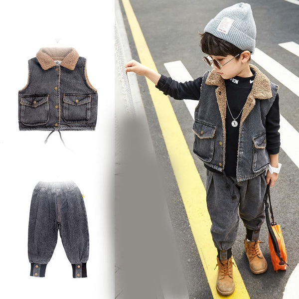 Fashion Simple Boy Winter Denim Suit