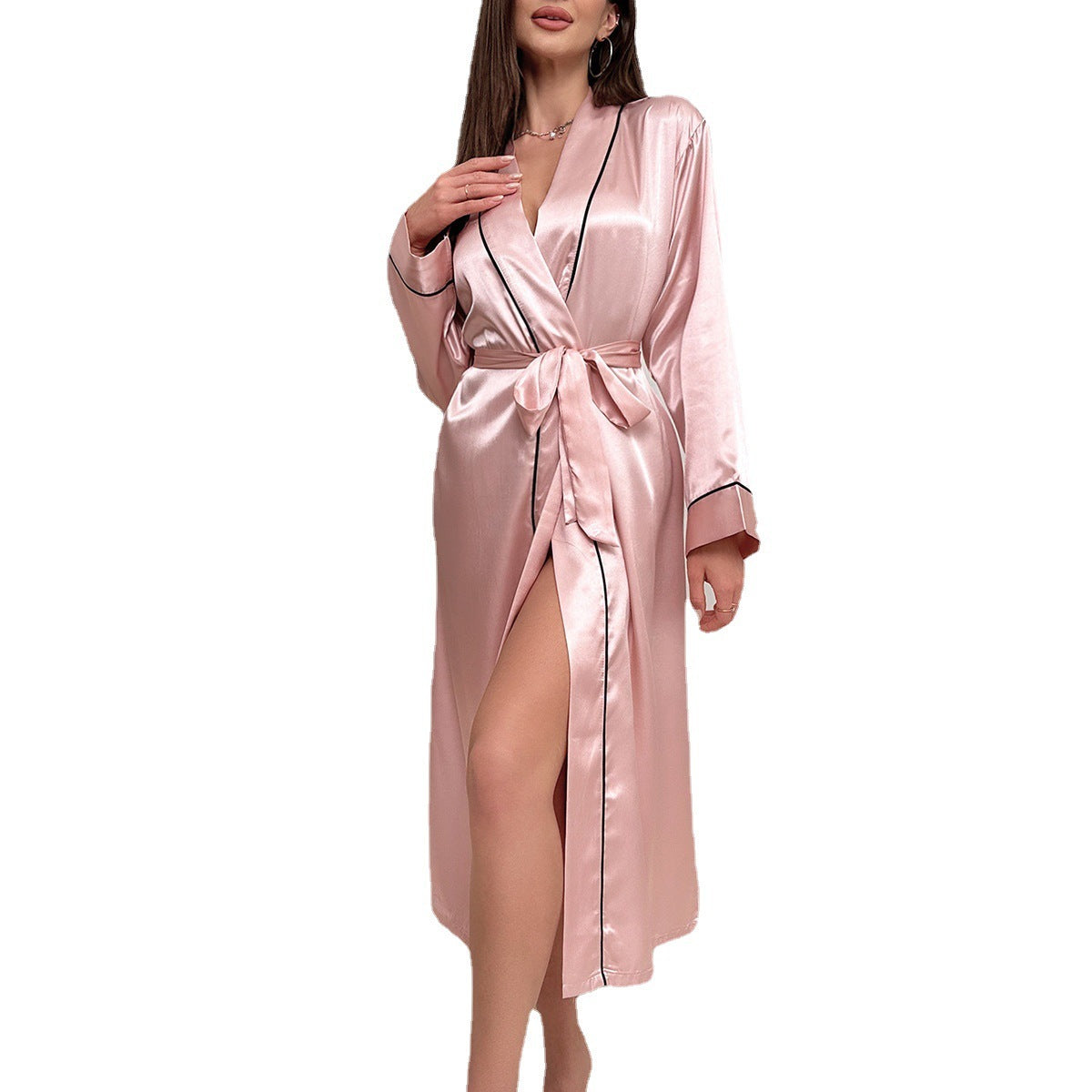 Women's Long Ice Silk Robe Summer Thin Fashion Simple Homewear