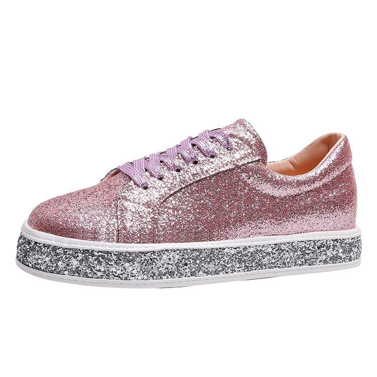 Rhinestone sequins large size flat lace-up women's shoes