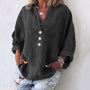 Women's V-neck Imitation Cotton Linen Long Sleeve Blouse Pullover Shirt