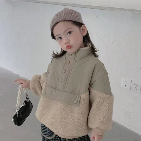 Children's Clothing Winter Cotton Coat Baby Girl Loose Stitching Lamb Wool Sweater