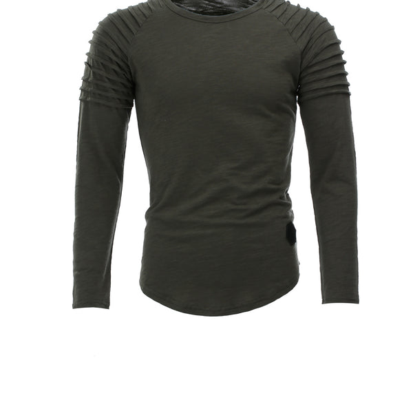 Round Neck Solid Color Long Sleeve T-Shirt