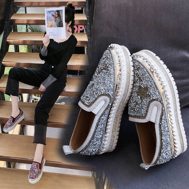 Lazy shoes thick bottom casual rhinestone fisherman shoes