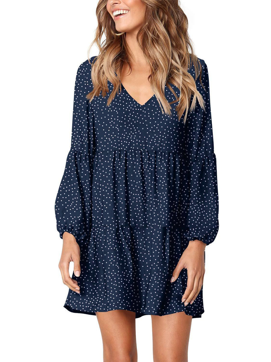 Polka Dot Print Long-sleeved Loose Casual Short Skirt