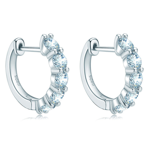 Women's Round Cut Silver Moissanite Stud Earrings