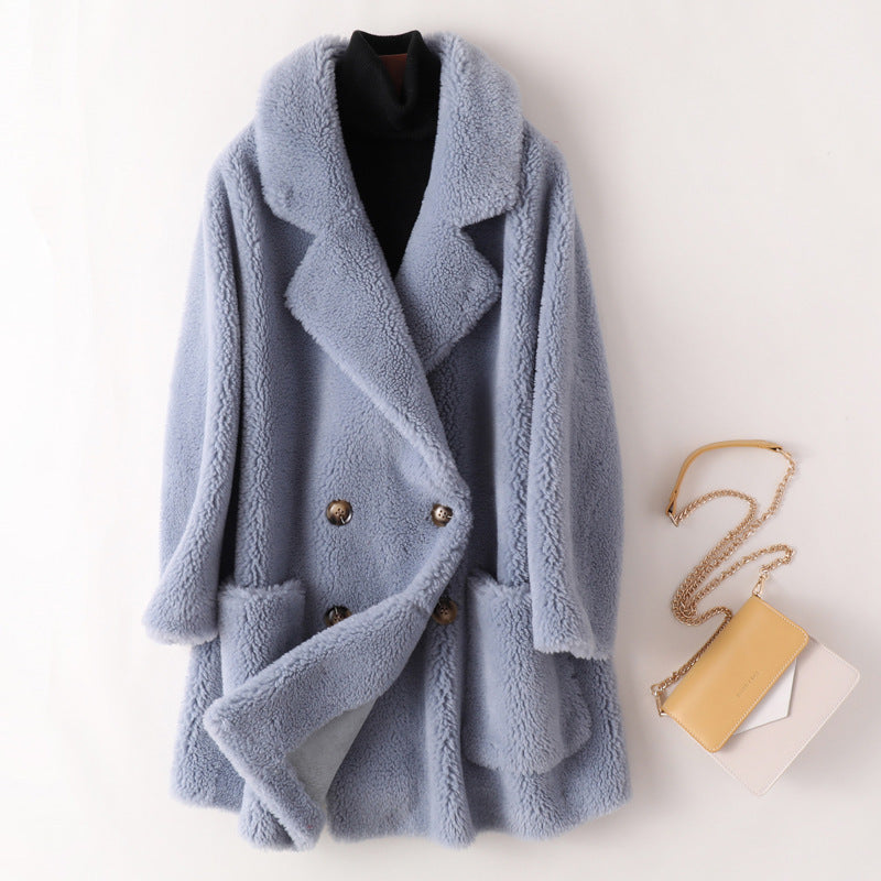 Women's Mid-length Loose Wool Sheep Shearing Coat