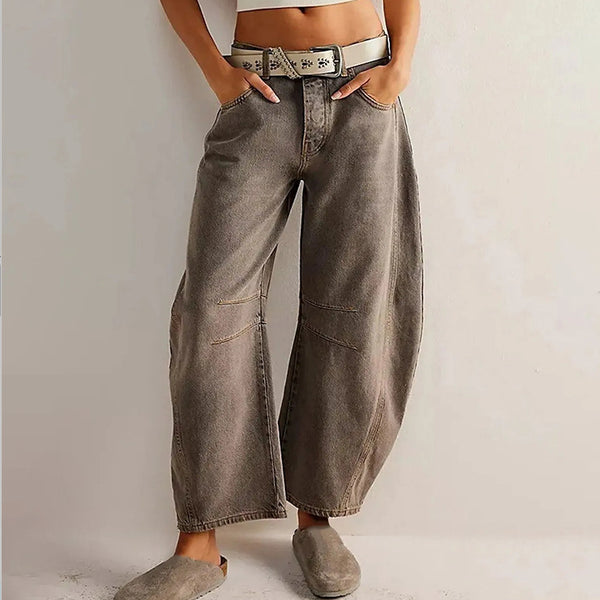 European And American Fashion Casual Women's Loose Wide-leg Pants Low Waist Washed Old