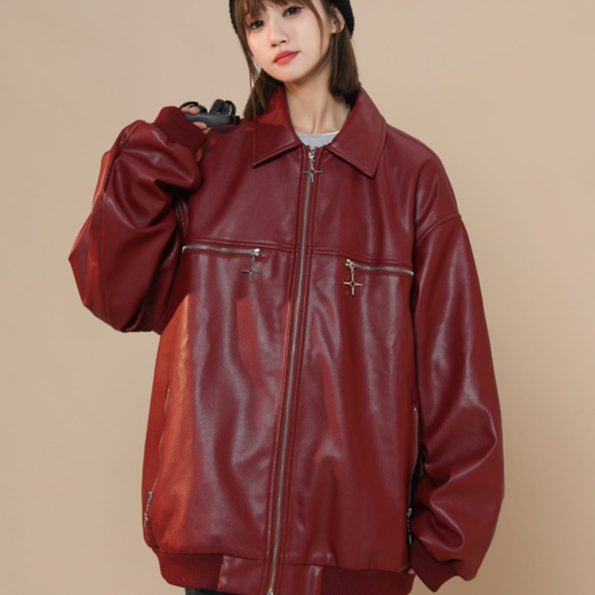 Turn-down Collar Coat Women's Leather Jacket