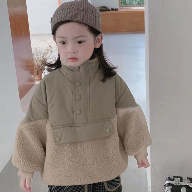 Children's Clothing Winter Cotton Coat Baby Girl Loose Stitching Lamb Wool Sweater