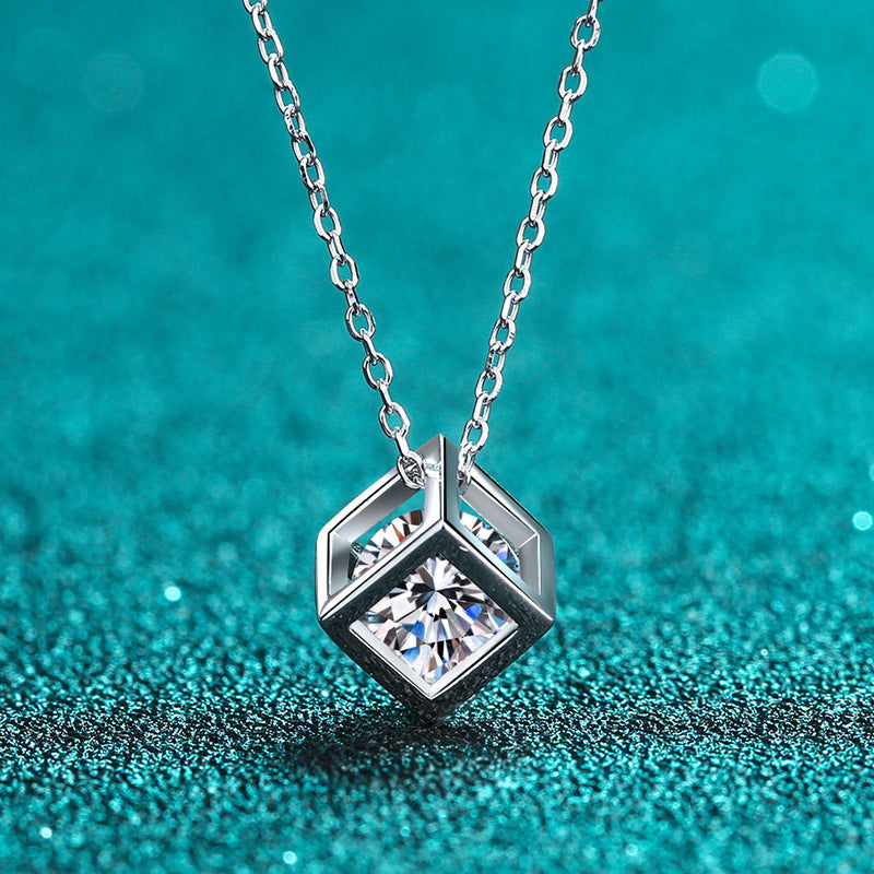 Moissanite Diamond Necklace Square Pendant