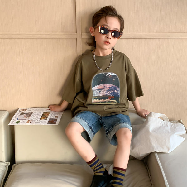 Boys' T-shirt Summer New Children's Fried Street Fashionable Short Sleeve Baby Boy Thin Summer Clothing Breathable Printed Half Sleeve