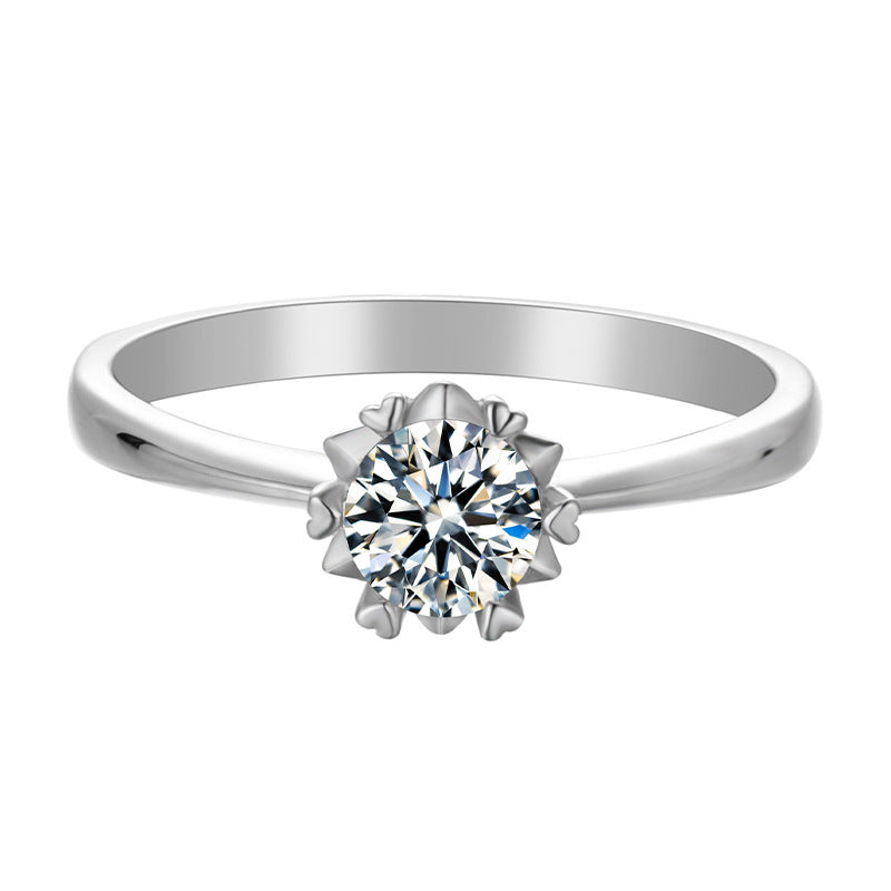 Moissanite Ring Straight Arm Snowflake 50 Points Simple And Sweet