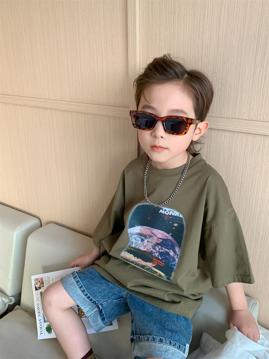 Boys' T-shirt Summer New Children's Fried Street Fashionable Short Sleeve Baby Boy Thin Summer Clothing Breathable Printed Half Sleeve