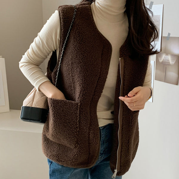 Lamb Wool Vest  Jacket Woman