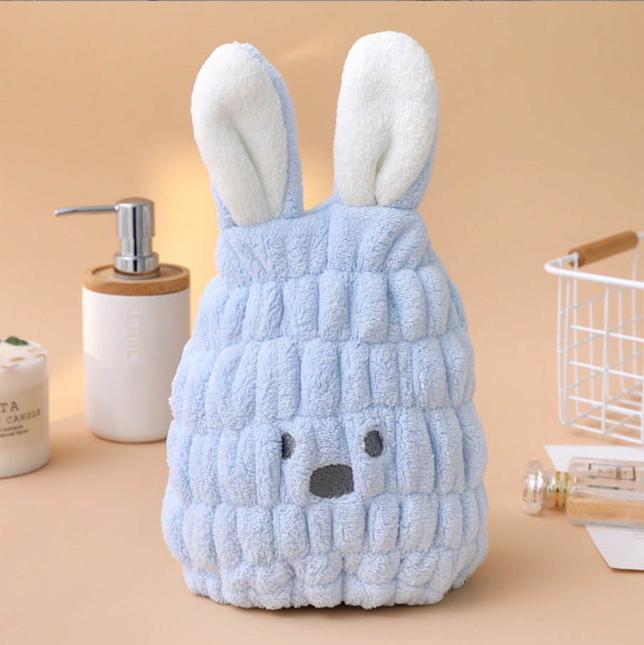 Cute Cartoon Coral Fleece Baby Rabbit Ears Head Hair Drying Towel Women