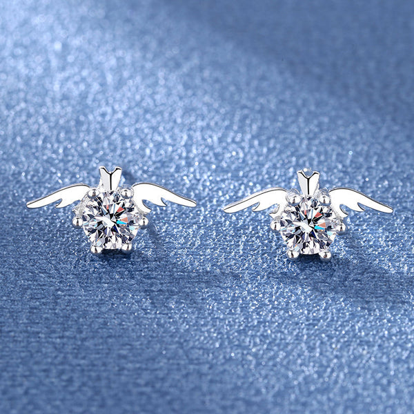 Moissanite Angel Wings 1 Karat 50 Points S925 Silver Stud Earrings