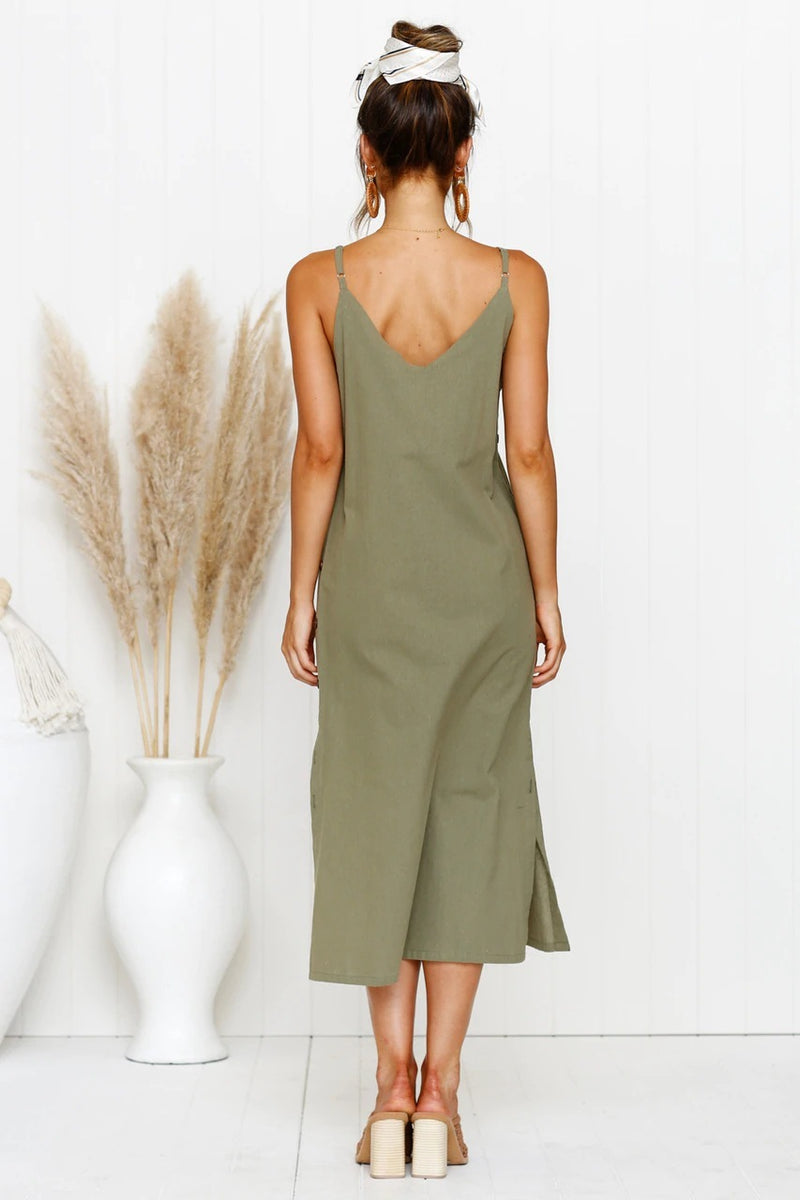 V-neck sleeveless long camisole dress