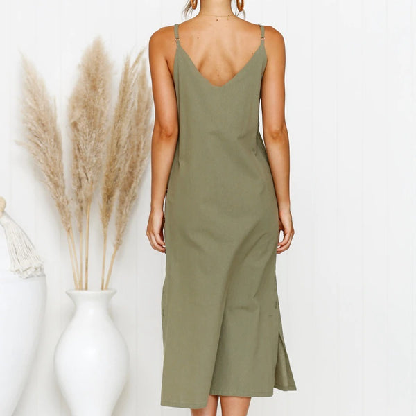 V-neck sleeveless long camisole dress