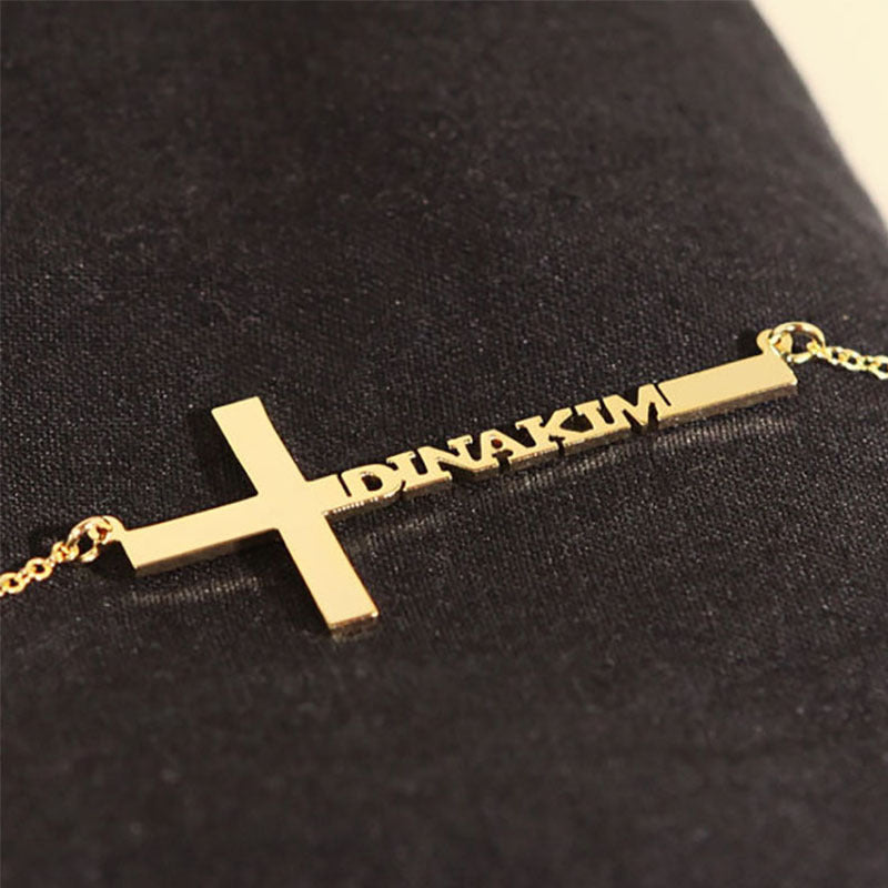 Personalized Name Cross Necklace Stainless Steel