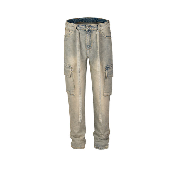 Mens High Street Multi-pocket Washed Distressed Trousers