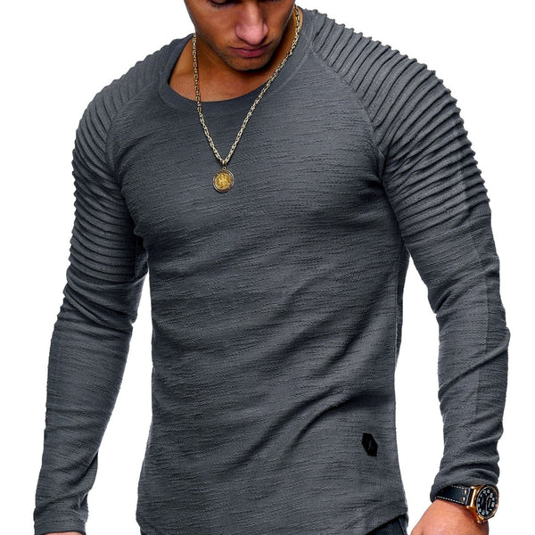 Round Neck Solid Color Long Sleeve T-Shirt