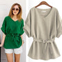 Women's V-neck Linen Short-sleeved Shirt