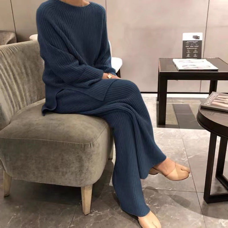 Knitted Sweater Wide-leg Pants Suit Women