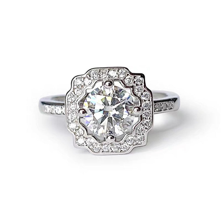 Moissanite Ring Sterling Silver Gold Plated 18K