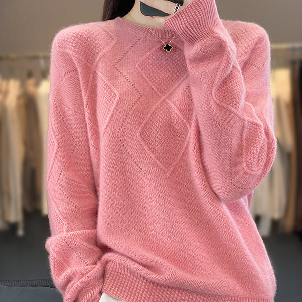 Women's Fashionable Round Neck Pullover Hollow Out Bottoming Knitted Sweater