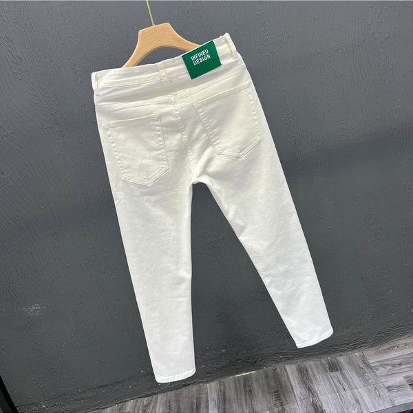 Mens Trendy Youth Simple Casual White Trousers Jeans