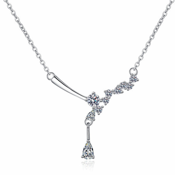 925 Sterling Silver Plated PT950 Gold Necklace Moissanite Pendant Water Drop Simple Clavicle Chain