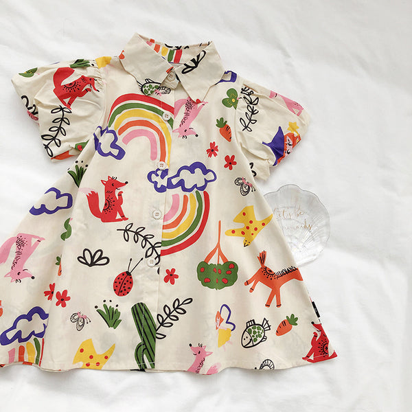 Graffiti Baby Cotton Lapel Shirt Dress