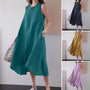 Round Neck Dress Sleeveless Plus Size Loose Solid Color Long Large Hem Vest Cotton Linen Dress