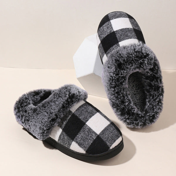 Plaid Fluffy Slippers Fashion Comfortable And Non-slip Cotton Slippers