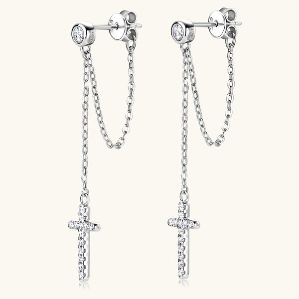 Su Cross Moissanite Ear Stud Female Refined Long Earrings