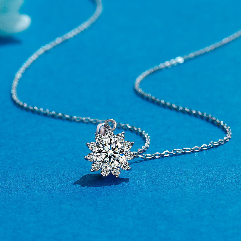 Moissanite Sun Flower Necklace 925 Sterling Silver