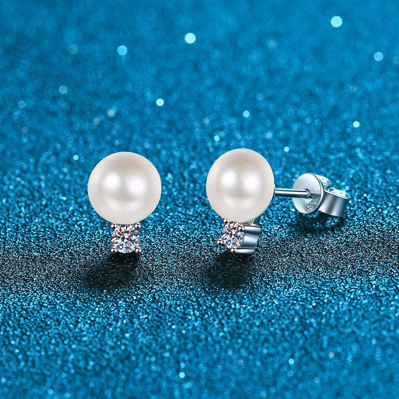 Women's Natural Pearl Sterling Silver Moissanite Earrings