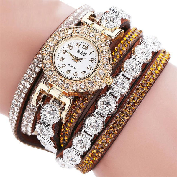 Women Quartz Women PU Leather Rhinestone Watch Bracelet Watches