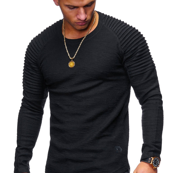 Round Neck Solid Color Long Sleeve T-Shirt