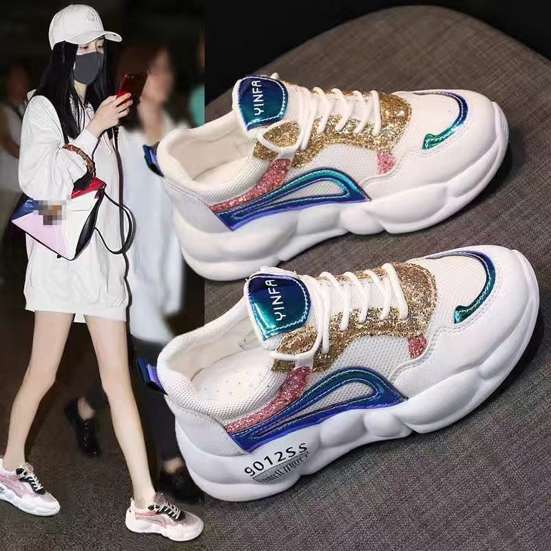 Hollow Rhinestone Sequins Sponge Cake Mesh Breathable Sports Daddy Shoes