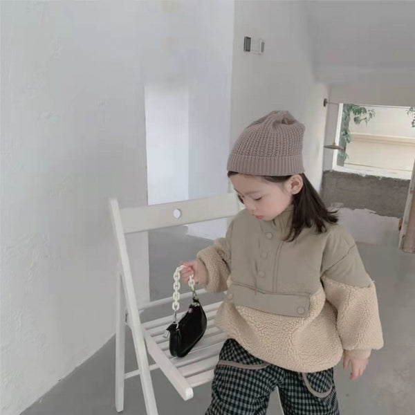 Children's Clothing Winter Cotton Coat Baby Girl Loose Stitching Lamb Wool Sweater