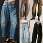 European And American Fashion Casual Women's Loose Wide-leg Pants Low Waist Washed Old