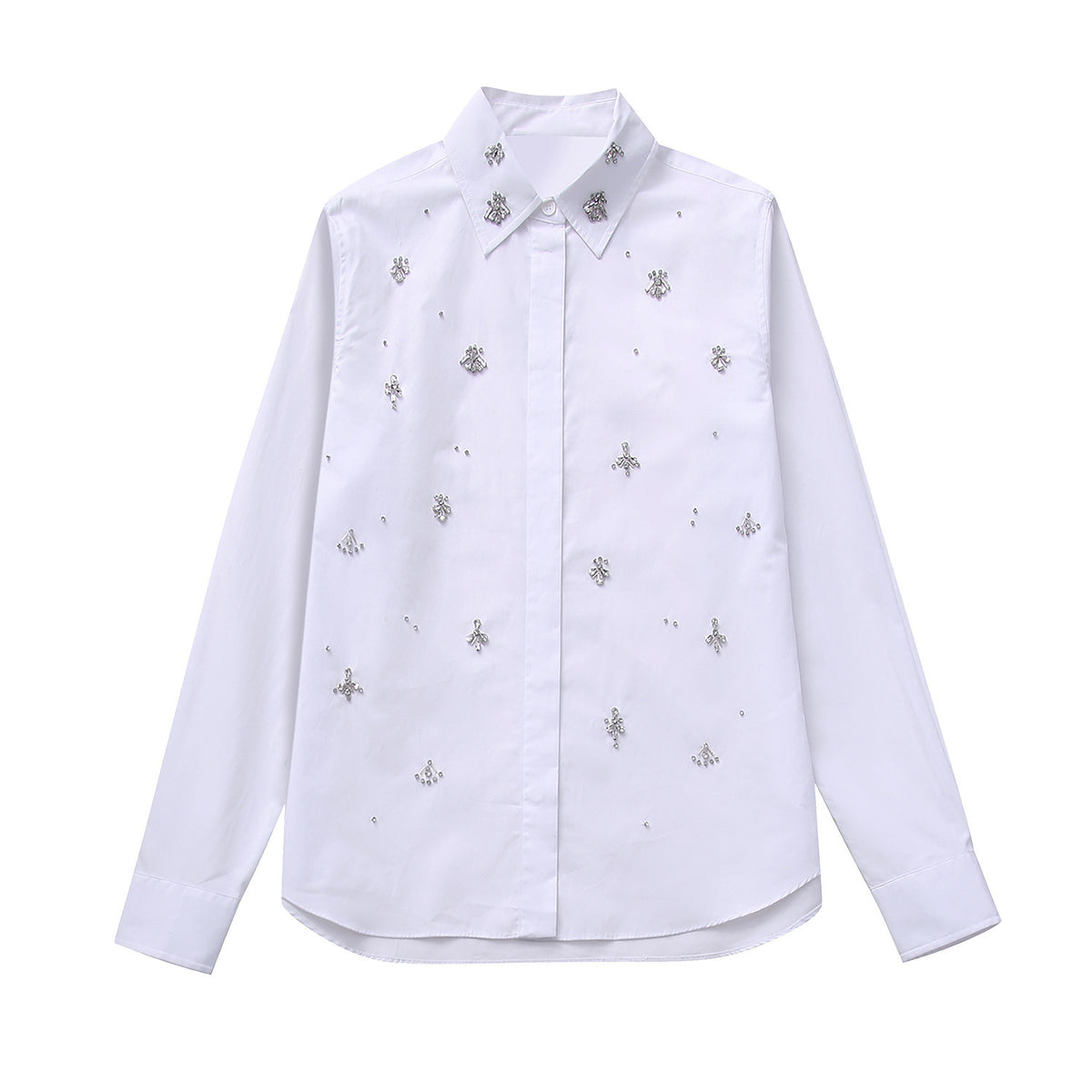 New Fall Women's Clothing European And American Style Jewelry Inlaid Poplin Shirt